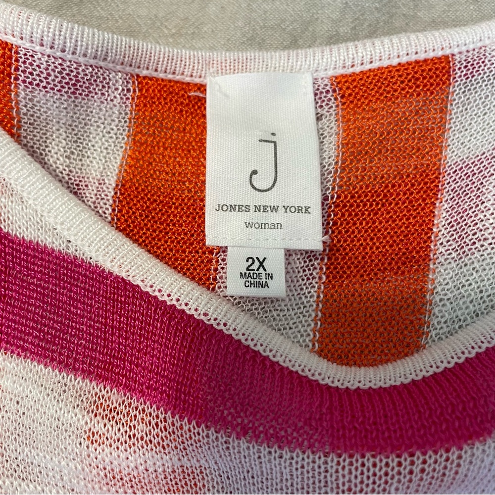 Jones New York Size 2XL Long Pink/ Orange Stripe Pull-Over Cruise Comfortable - Picture 3 of 6